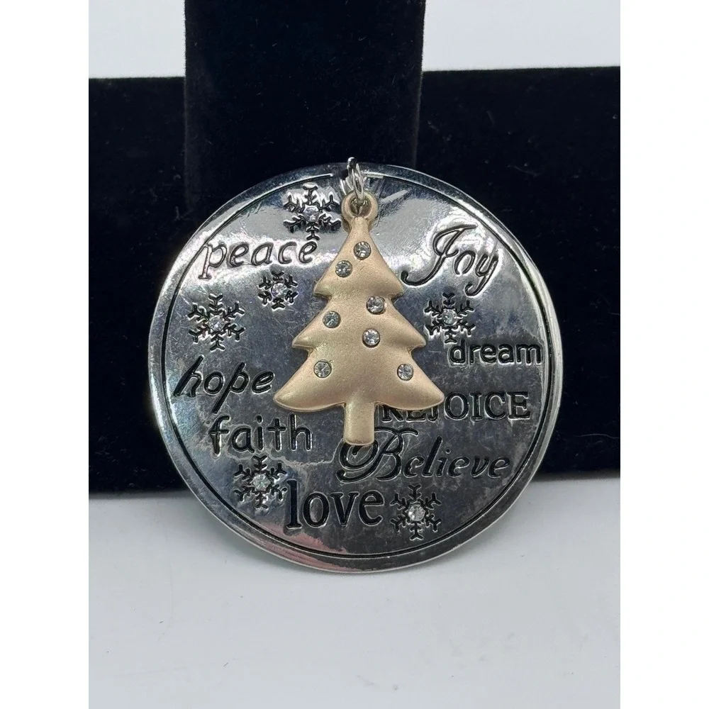 Christmas Tree Brooch Pin‎ Peace Joy Faith Love Believe Holiday Rhinestone